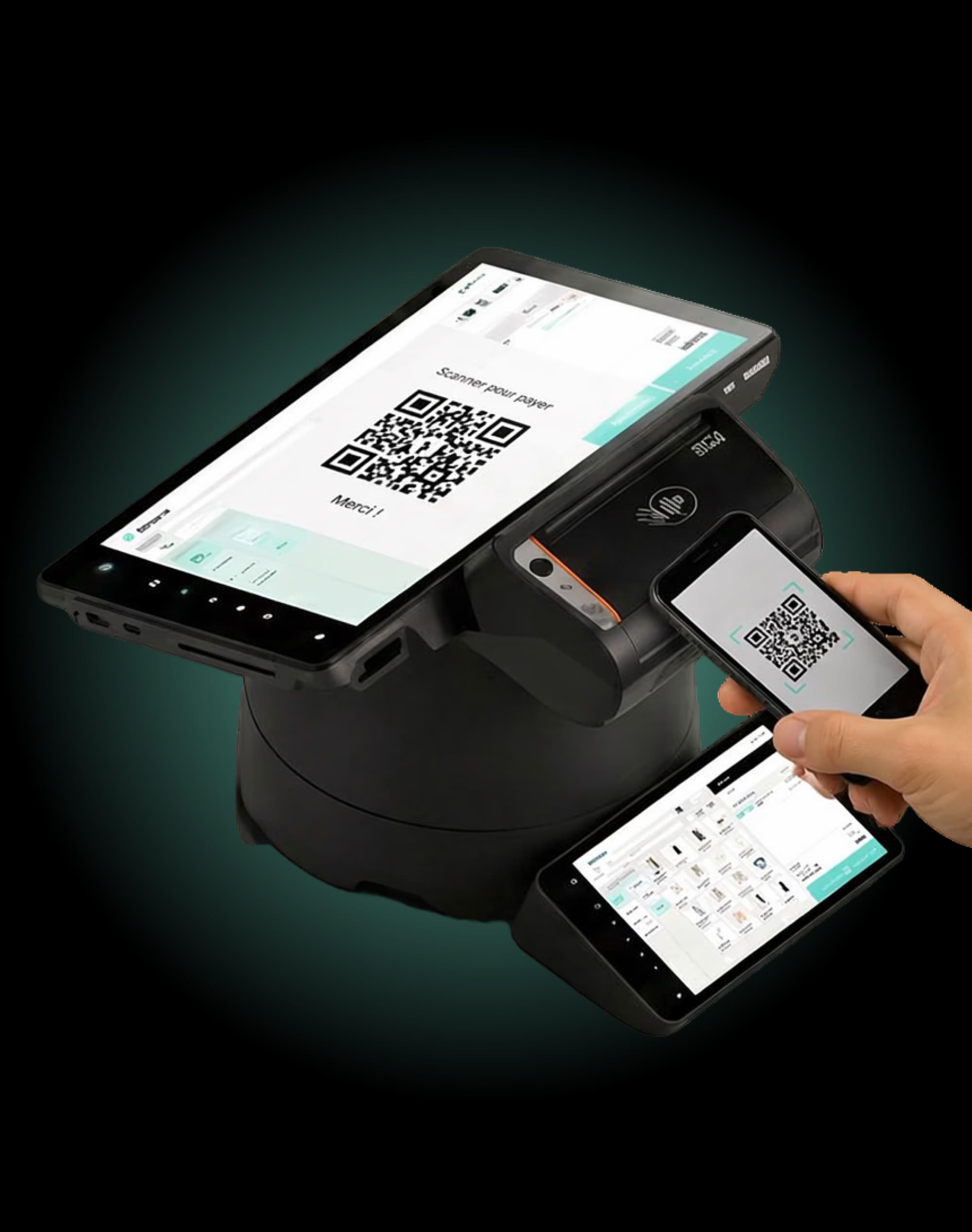 Tablette Sliderz affichant un QR code scanné depuis un smartphone pour la configuration