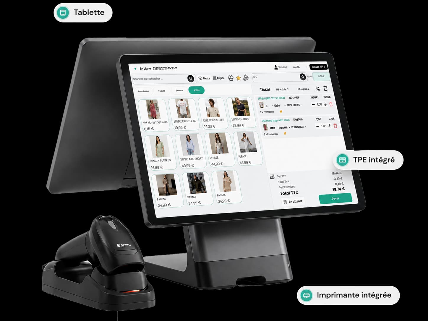 Tablette SUNMI tout-en-un avec TPE, imprimante et scanner intégrés pour commerce de détail